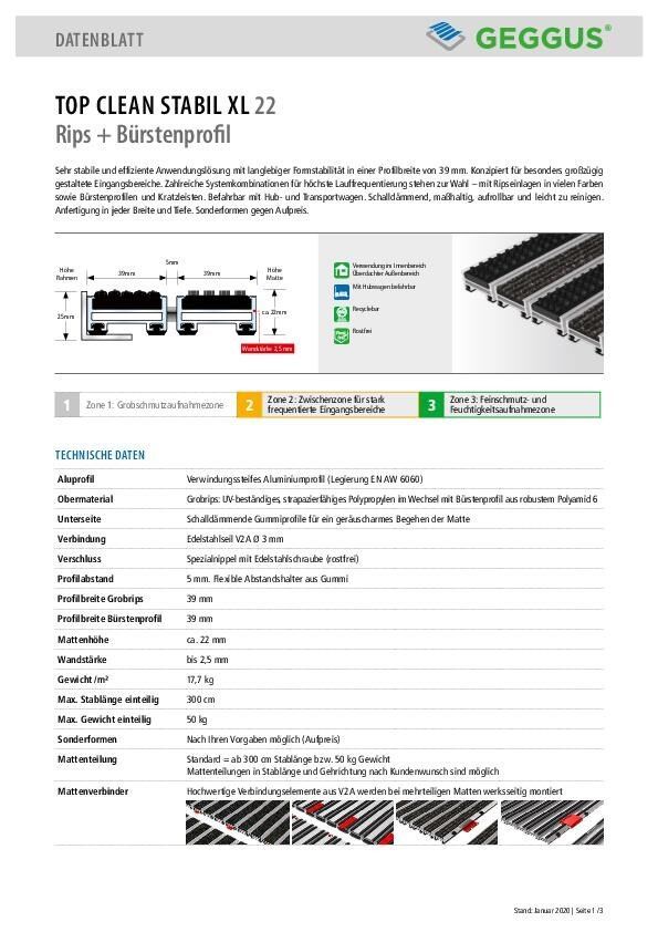 Datenblatt Top Clean STABIL XL 22 Rips und Bürstenprofil