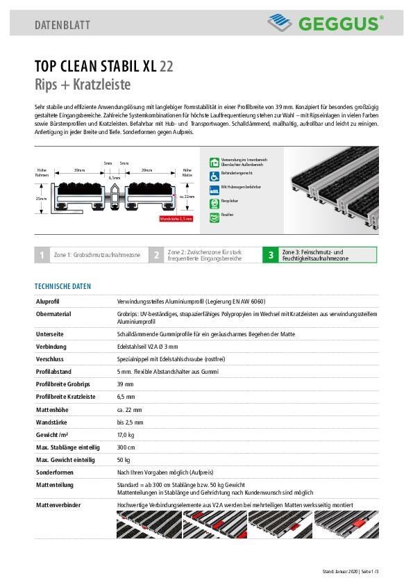 Datenblatt Top Clean STABIL XL 22 Rips und Kratzleiste