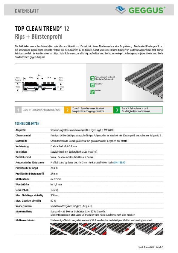 Datenblatt Top Clean TREND 12 Rips und Bürstenprofil