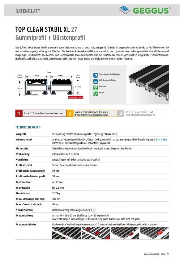 Datenblatt Top Clean STABIL XL 27 Gummiprofil und Bürstenprofil