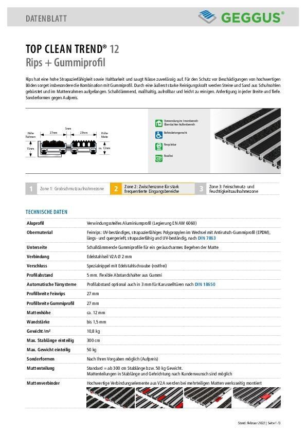 Datenblatt Top Clean TREND 12 Rips und Gummiprofil