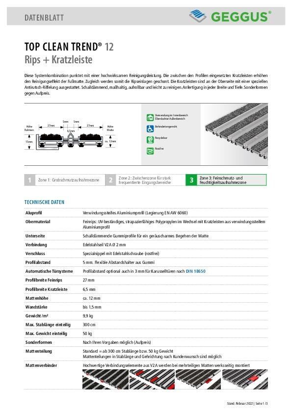 Datenblatt Top Clean TREND 12 Rips und Kratzleiste
