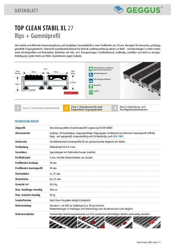 Datenblatt Top Clean STABIL XL 27 Rips und Gummiprofil