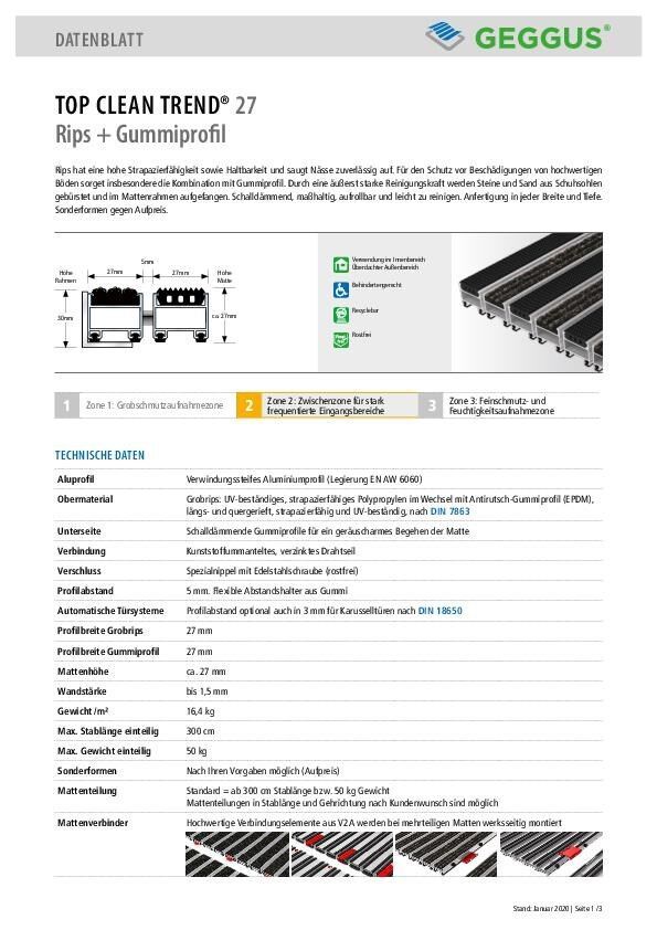 Datenblatt Top Clean TREND 27 Rips und Gummiprofil