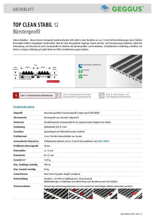 Datenblatt Top Clean STABIL 12 Bürstenprofil