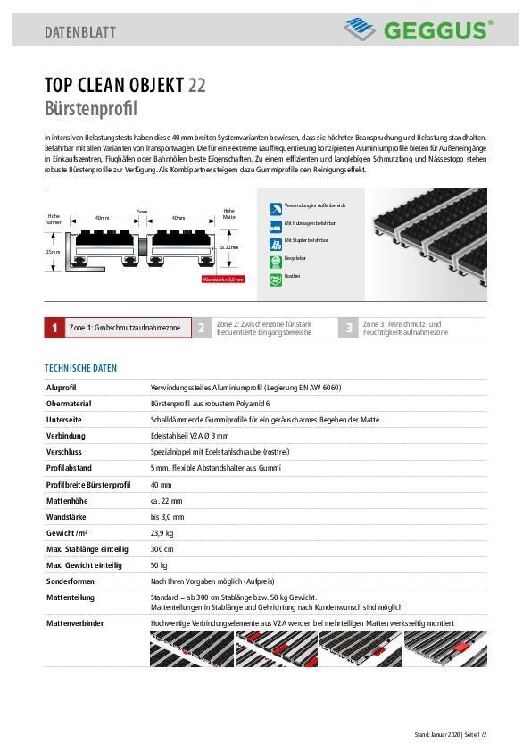 Datenblatt Top Clean OBJEKT 22 Bürstenprofil