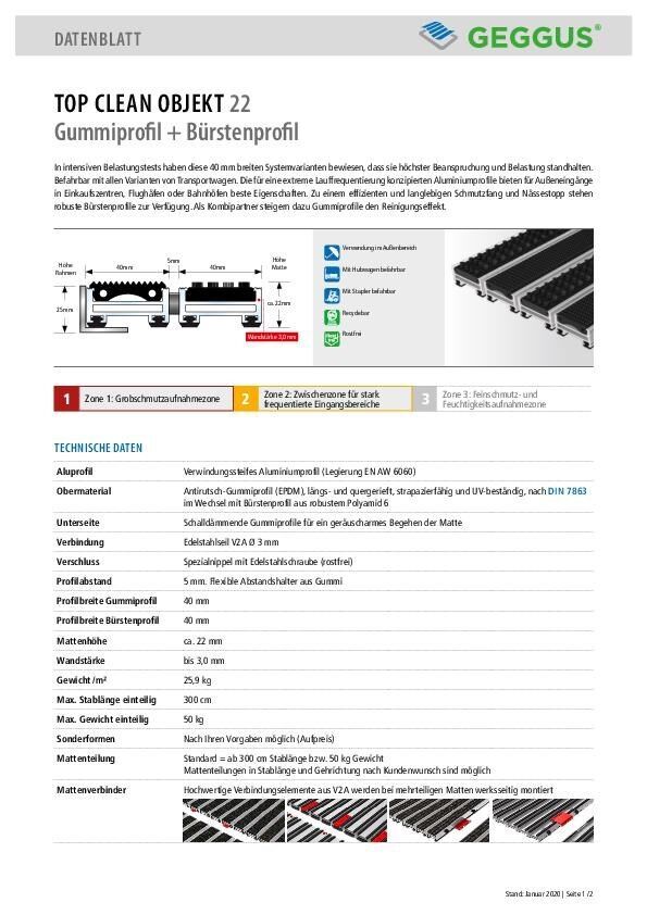 Datenblatt Top Clean OBJEKT 22 Gummiprofil und Bürstenprofil