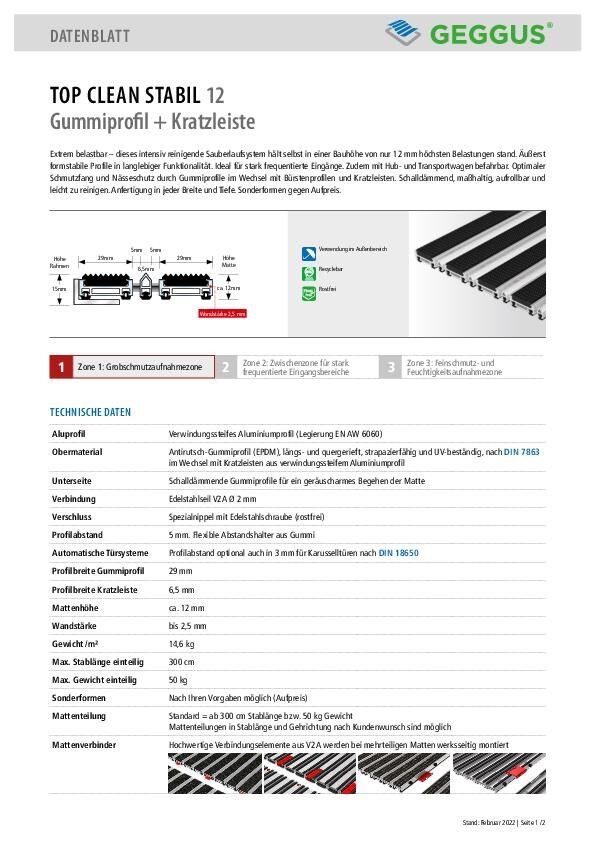 Datenblatt Top Clean STABIL 12 Gummiprofil und Kratzleiste