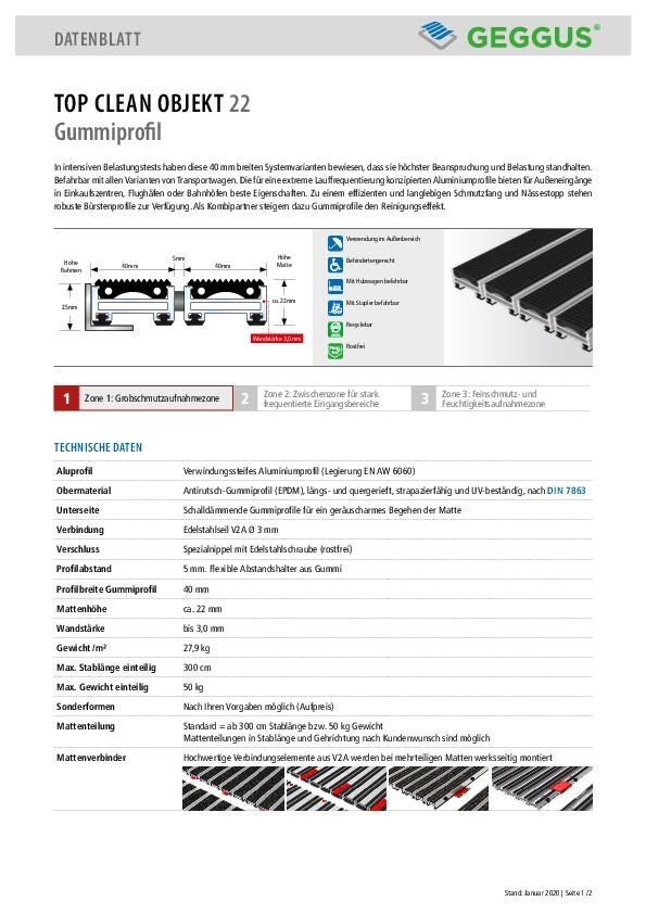 Datenblatt Top Clean OBJEKT 22 Gummiprofil