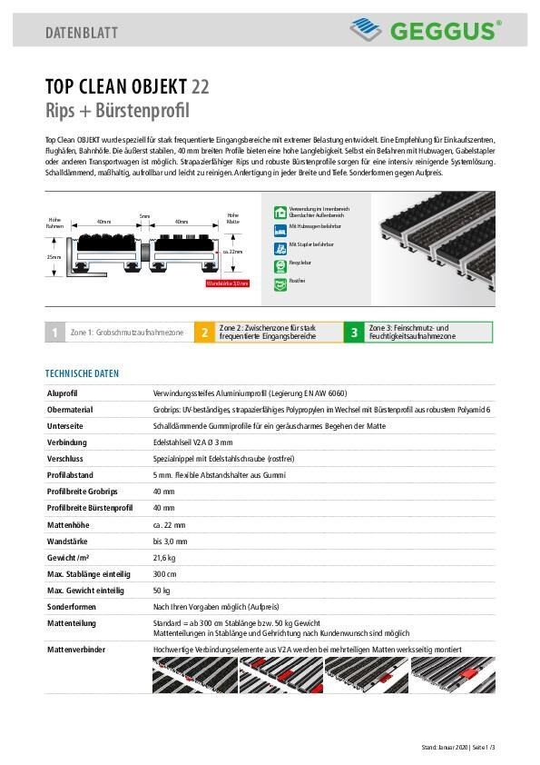 Datenblatt Top Clean OBJEKT 22 Rips und Bürstenprofil