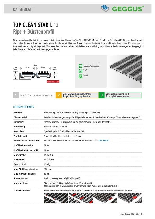 Datenblatt Top Clean STABIL 12 Rips und Bürstenprofil