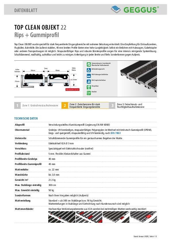 Datenblatt Top Clean OBJEKT 22 Rips und Gummiprofil