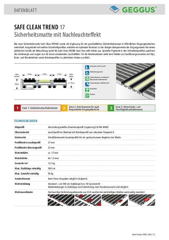 Datenblatt Safe Clean TREND 17 (Sicherheitsmatte) Leuchtprofil und Bürstenprofil
