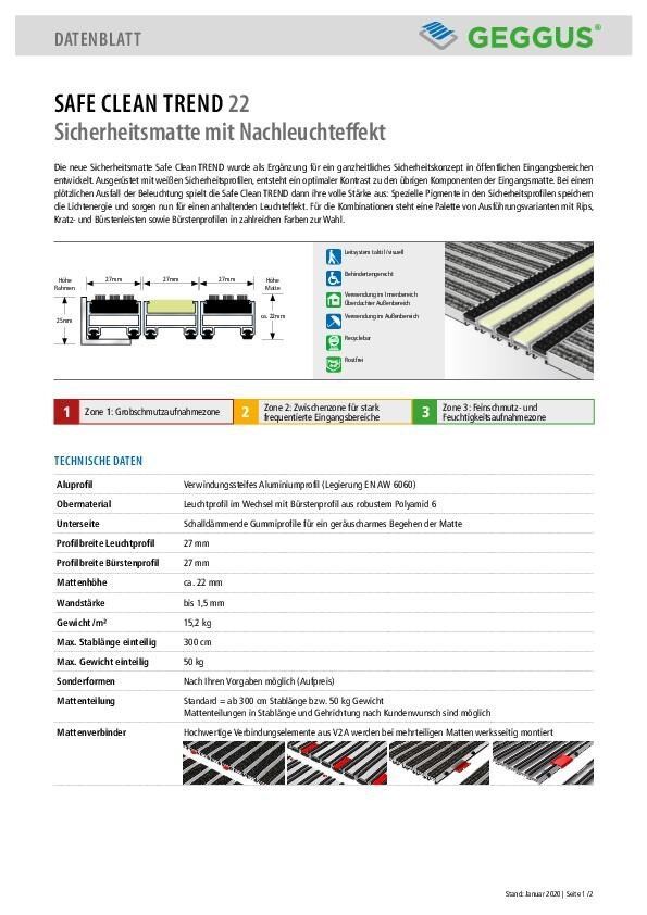 Datenblatt Safe Clean TREND 22 (Sicherheitsmatte) Leuchtprofil und Bürstenprofil