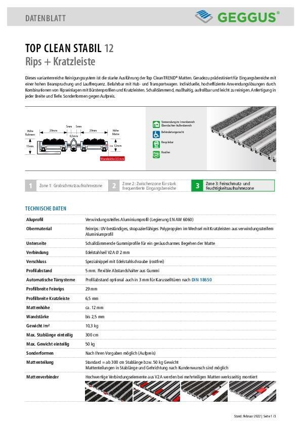 Datenblatt Top Clean STABIL 12 Rips und Kratzleiste