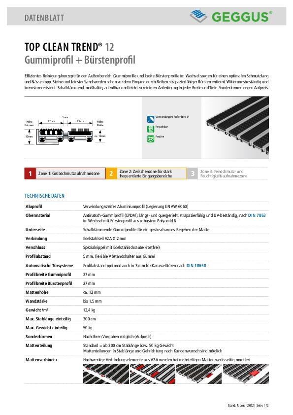Datenblatt Top Clean TREND 12 Gummiprofil und Bürstenprofil