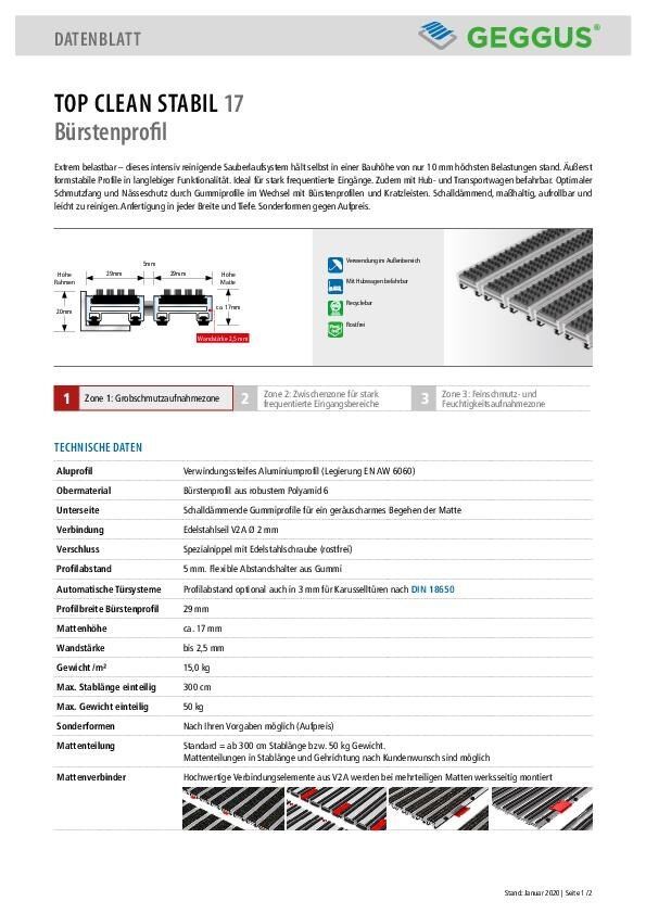 Datenblatt Top Clean STABIL 17 Bürstenprofil