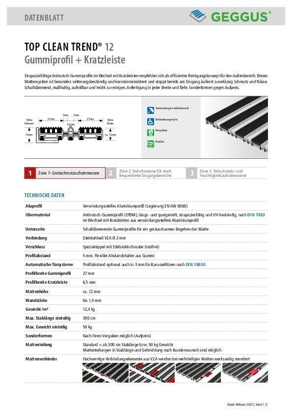 Datenblatt Top Clean TREND 12 Gummiprofil und Kratzleiste