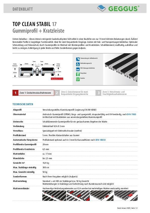 Datenblatt Top Clean STABIL 17 Gummiprofil und Kratzleiste