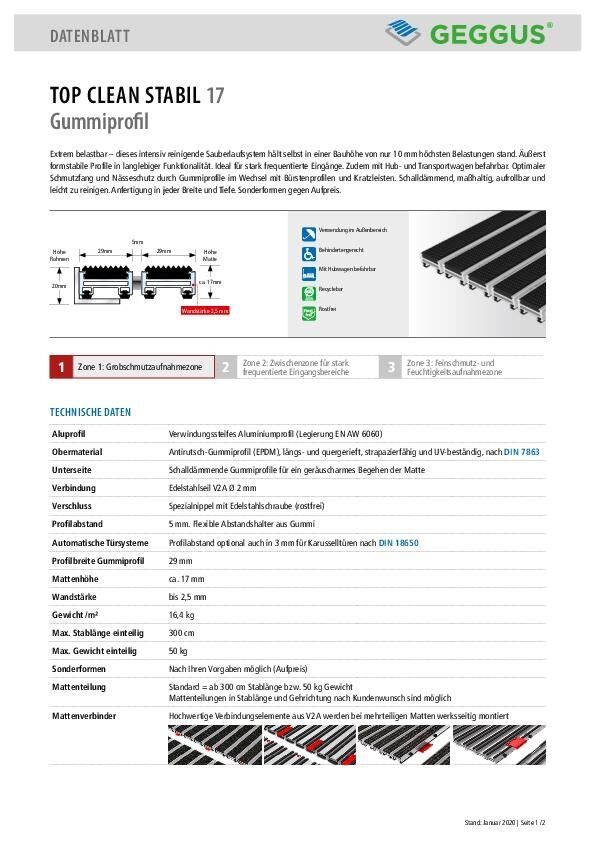 Datenblatt Top Clean STABIL 17 Gummiprofil