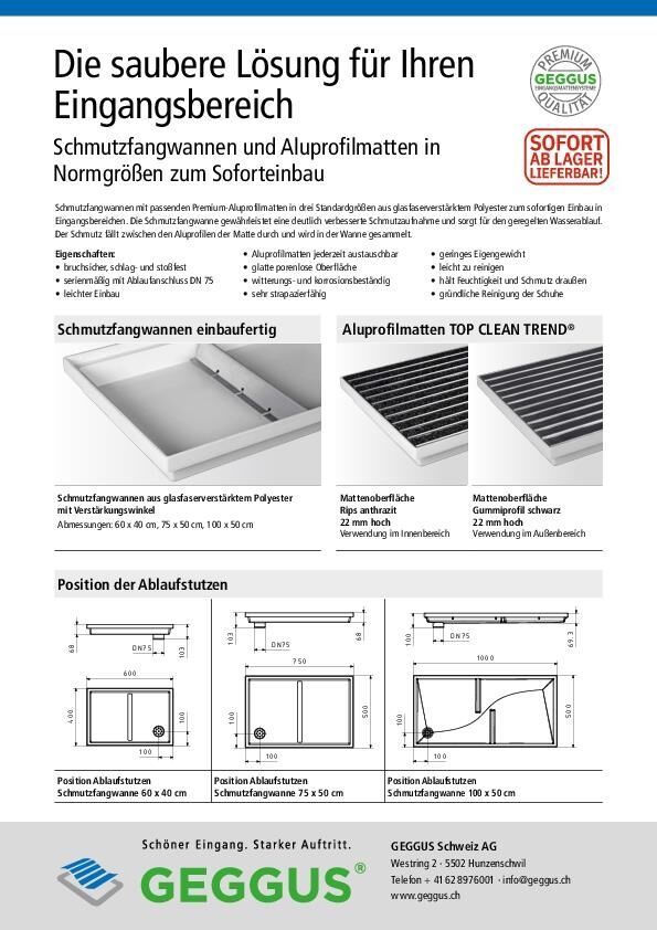 Datenblatt Schmutzfangwannen
