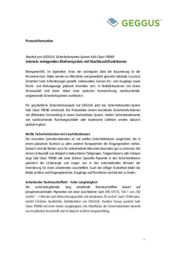 Presseinformation Sicherheitsmatten-System Safe Clean TREND