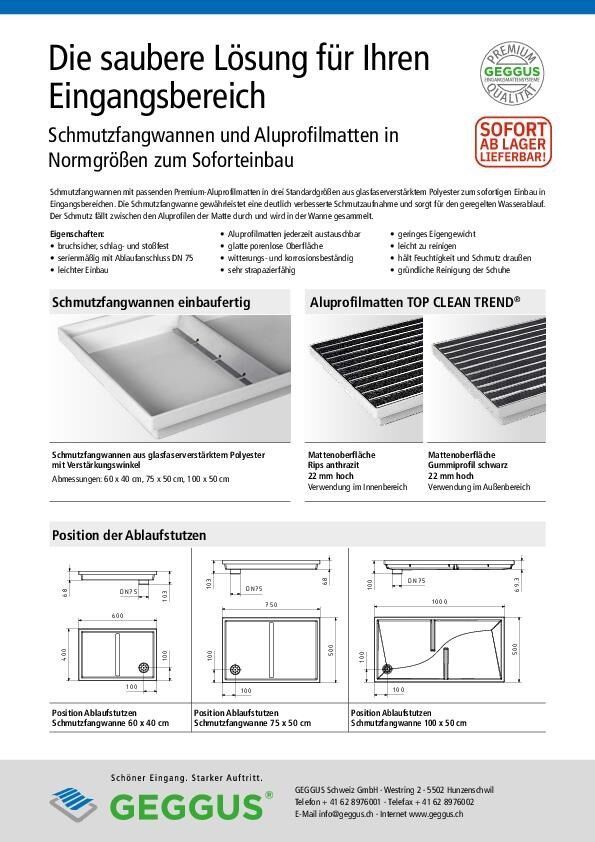 Matten und Schmutzfangwannen - Normgrössen
