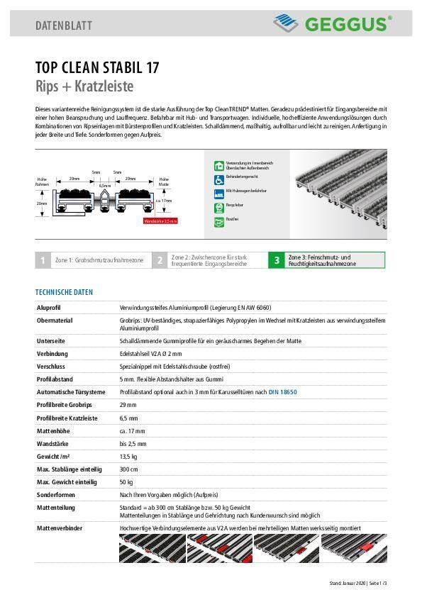 Datenblatt Top Clean STABIL 17 Rips und Kratzleiste