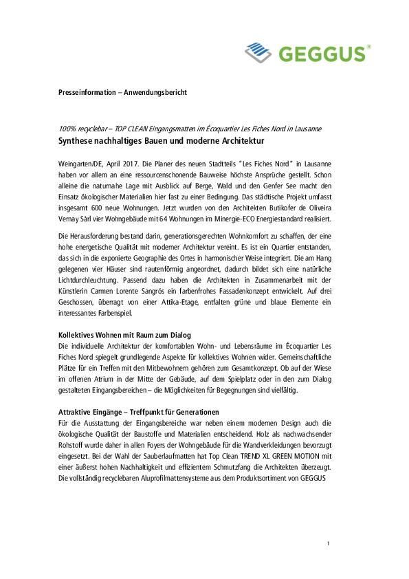 Presseinformation Sicherheitsmatten-System Top Clean TREND GREEN MOTION