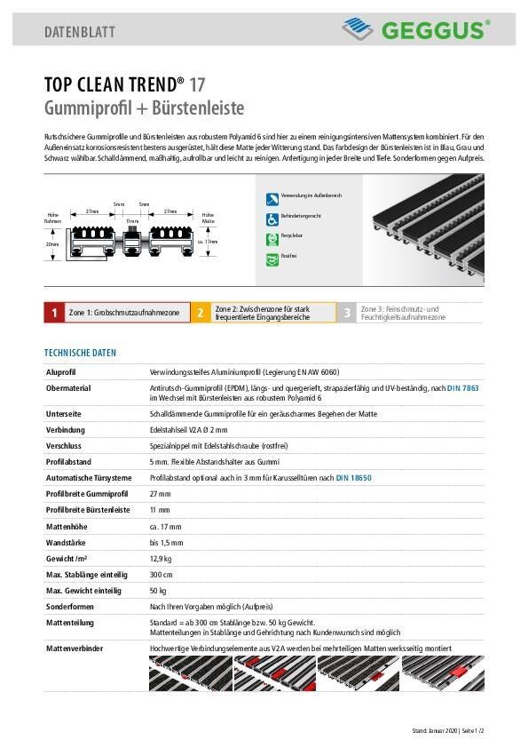 Datenblatt Top Clean TREND 17 Gummiprofil und Bürstenleiste