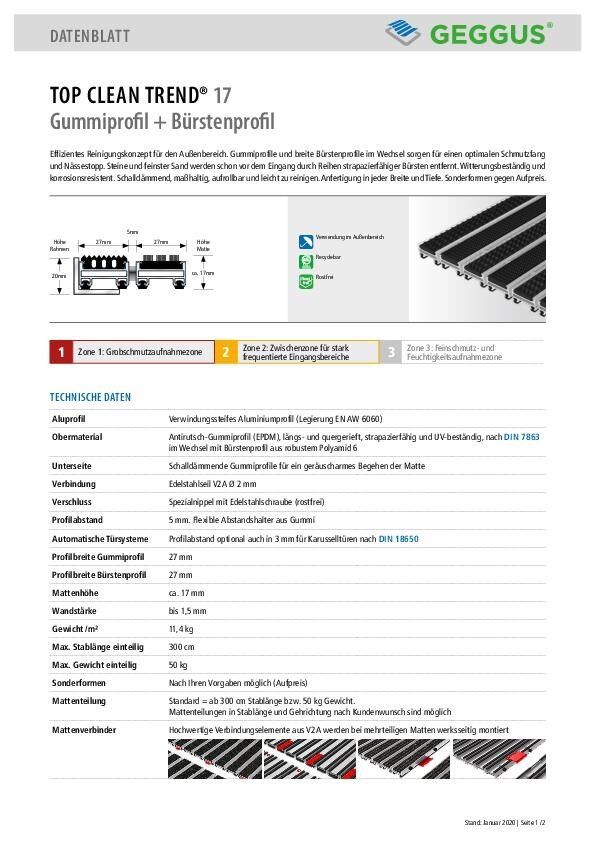 Datenblatt Top Clean TREND 17 Gummiprofil und Bürstenprofil