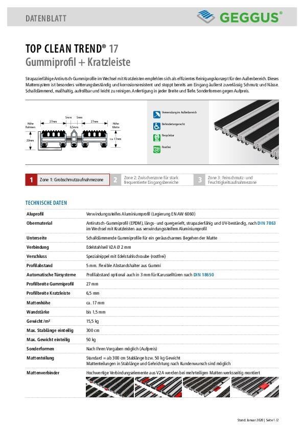 Datenblatt Top Clean TREND 17 Gummiprofil und Kratzleiste