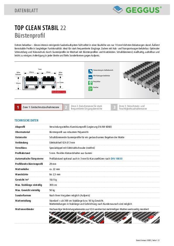 Datenblatt Top Clean STABIL 22 Bürstenprofil