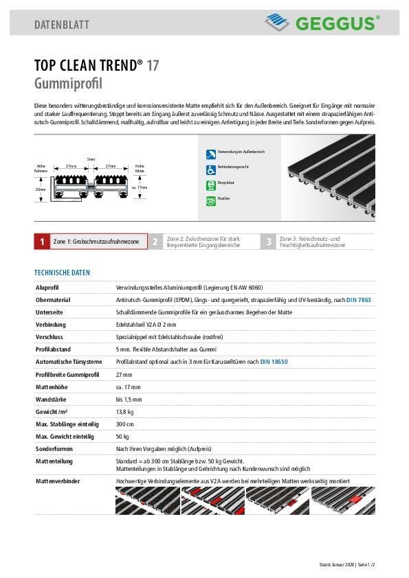 Datenblatt Top Clean TREND 17 Gummiprofil
