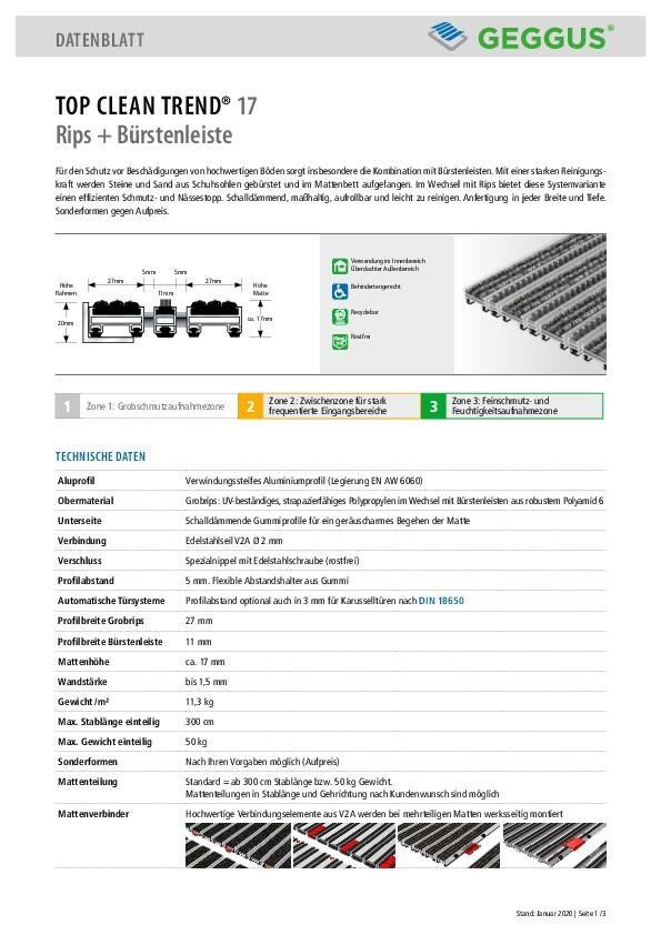 Datenblatt Top Clean TREND 17 Rips und Bürstenleiste