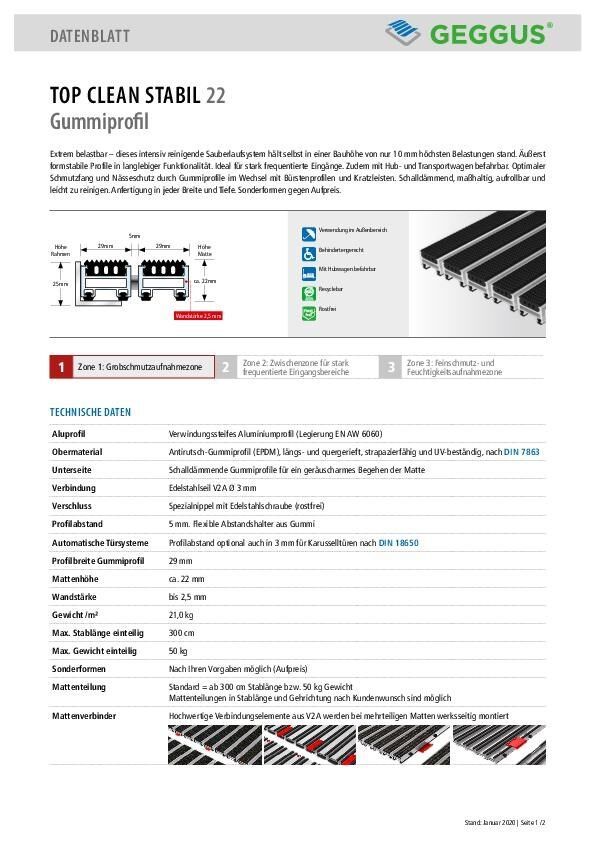 Datenblatt Top Clean STABIL 22 Gummiprofil