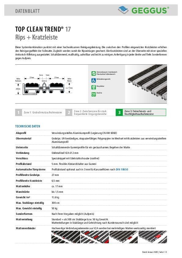 Datenblatt Top Clean TREND 17 Rips und Kratzleiste