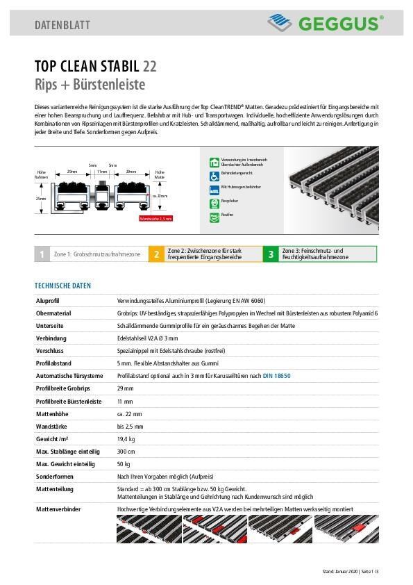Datenblatt Top Clean STABIL 22 Rips und Bürstenleiste