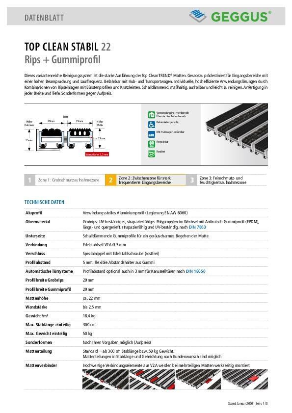 Datenblatt Top Clean STABIL 22 Rips und Bürstenprofil