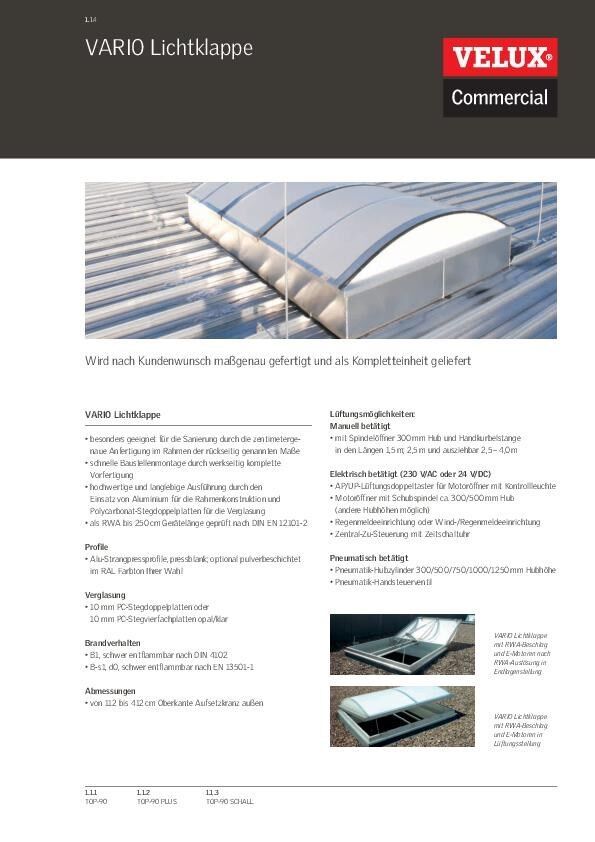 Datenblatt Vario Lichtklappe