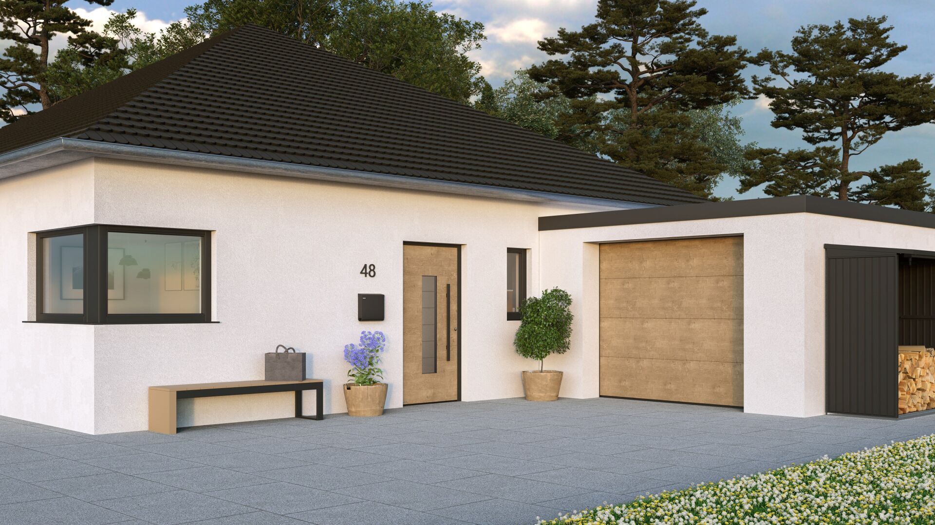 Aluminium-Haustür «ThermoSafe» (in Decoral Wildeiche) ansichtsgleich zu Garagen-Sektionaltor L-Sicke in Duragrain Wildeiche Aluminium-Haustür «ThermoSafe» (in Decoral Wildeiche) ansichtsgleich zu Garagen-Sektionaltor L-Sicke in Duragrain Wildeiche