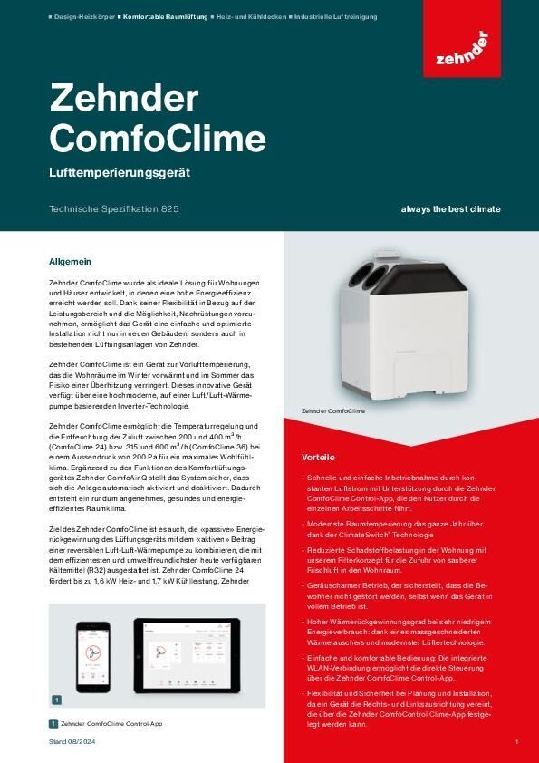 Technische Spezifikation Zehnder ComfoClime