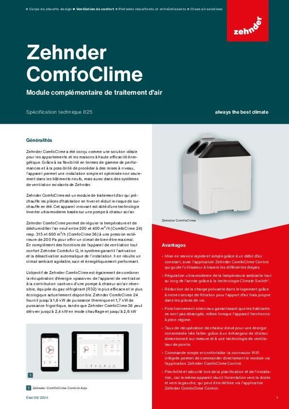 Specification technique Zehnder ComfoClime