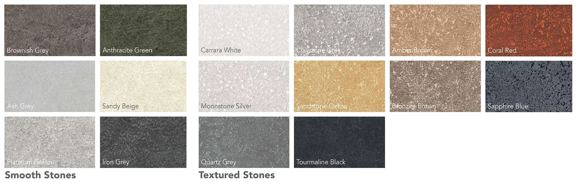 Rockpanel Stones ist in zwei inspirierenden Kollektionen «Textured Stones» und «Smooth Stones» erhältlich. Rockpanel Stones ist in zwei inspirierenden Kollektionen «Textured Stones» und «Smooth Stones» erhältlich.