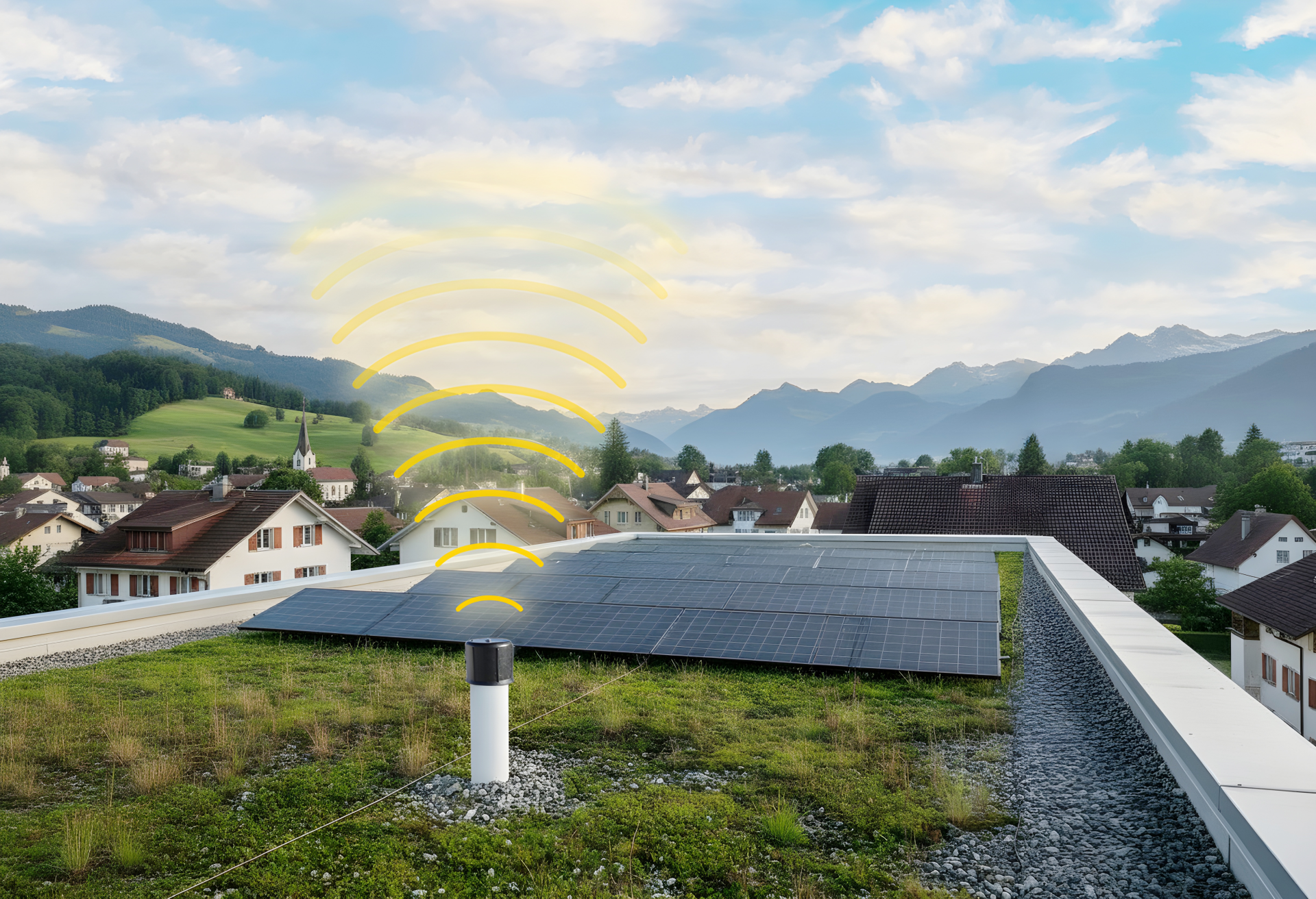 «SikaRoof SmartControl» setzt auf eine kontinuierliche Überwachung des Dachaufbaus. | Abbildung © Sika AG «SikaRoof SmartControl» setzt auf eine kontinuierliche Überwachung des Dachaufbaus. | Abbildung © Sika AG