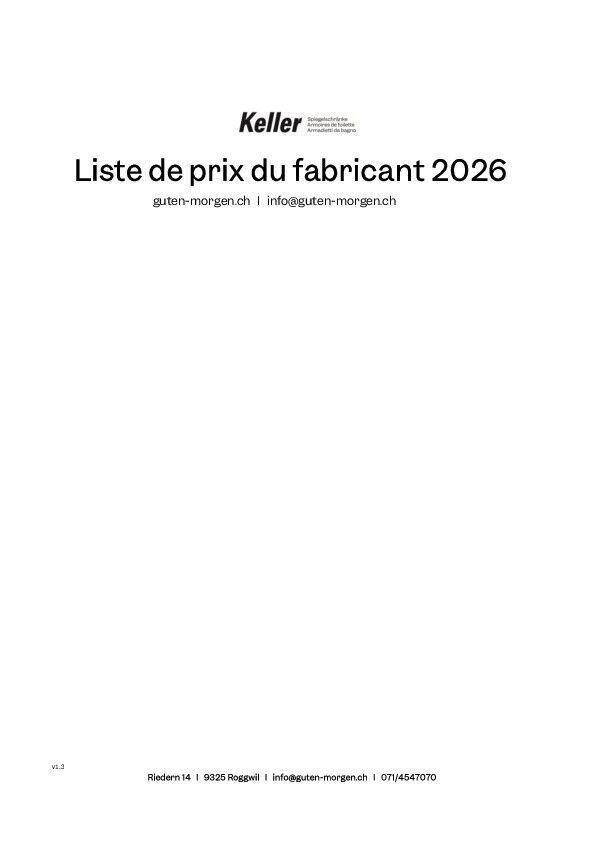 Liste de prix du fabricant 2026