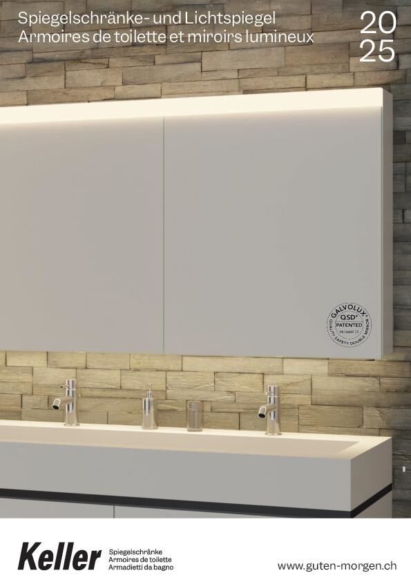 Prospectus général «Armoires de toilette et miroirs lumineux 2025» de la Keller Spiegelschränke AG