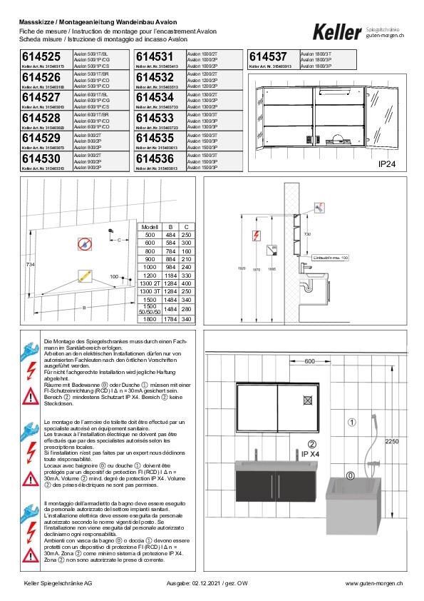 Instruction de montage pour l’encastrement Avalon