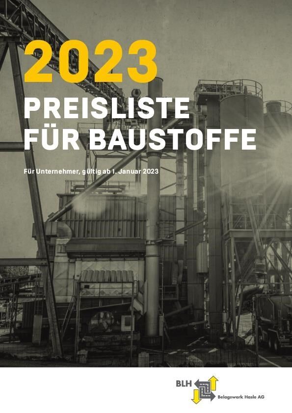 Preisliste 2023 für Baustoffe