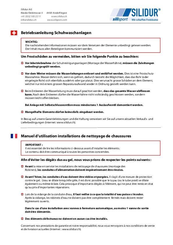 Manuel d’utilisation installations de nettoyage de chaussures